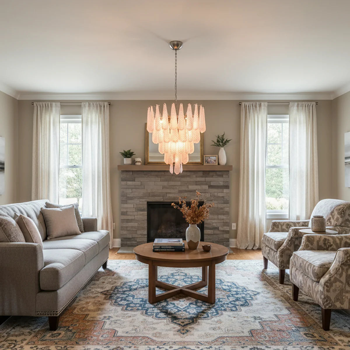 Pink Murano Petal Drop Glass Chandelier - Nuvé