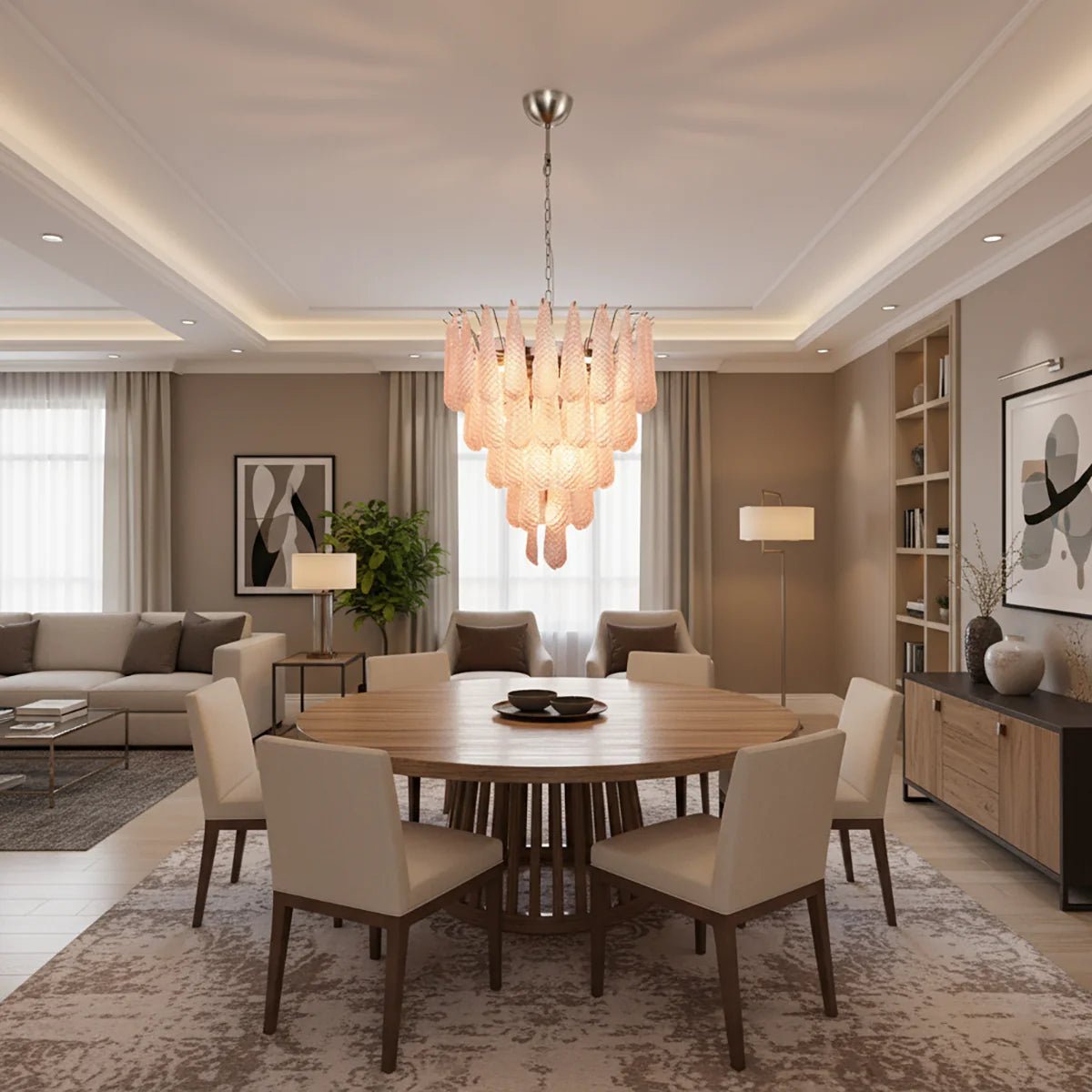 Pink Murano Petal Drop Glass Chandelier - Nuvé