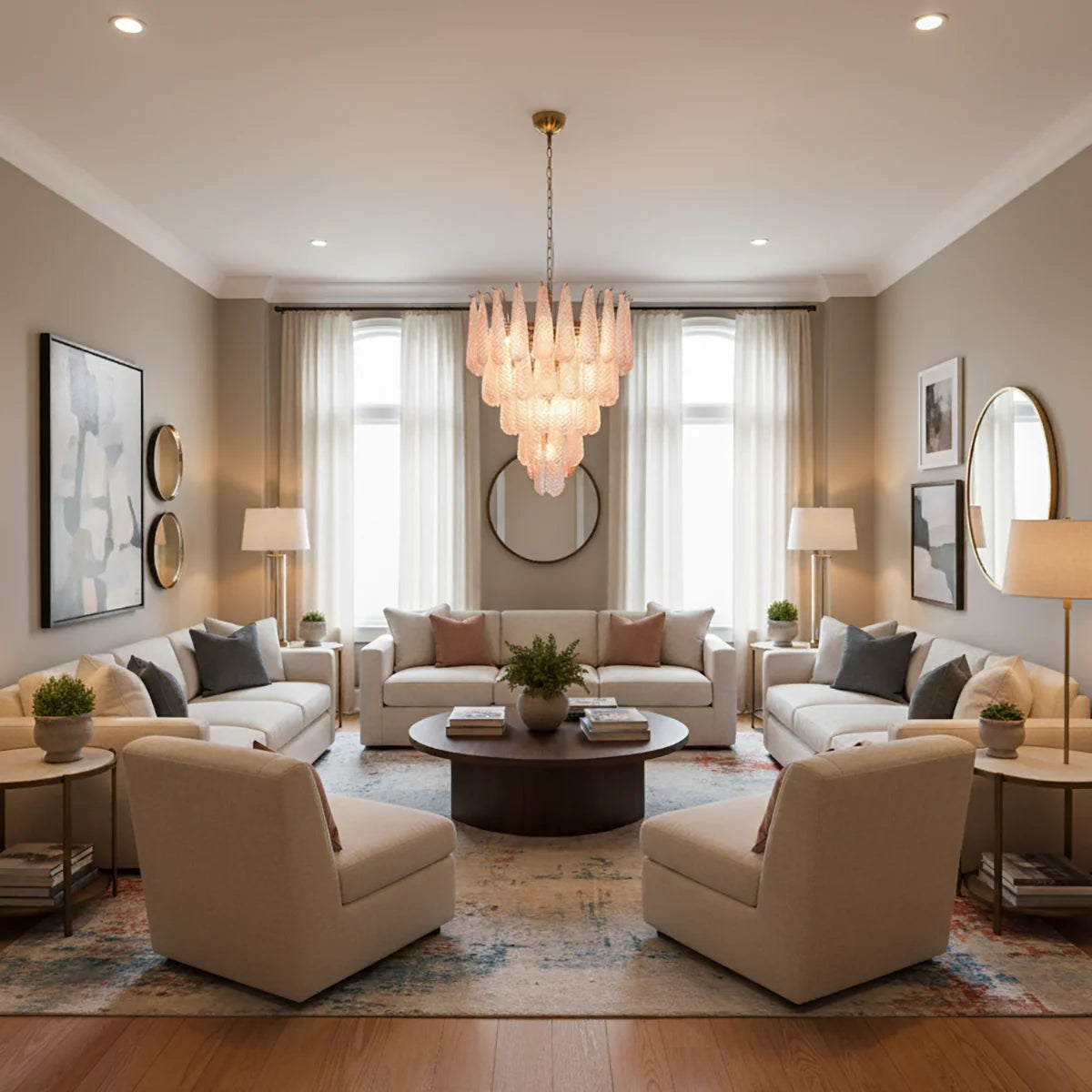 Pink Murano Petal Drop Glass Chandelier - Nuvé