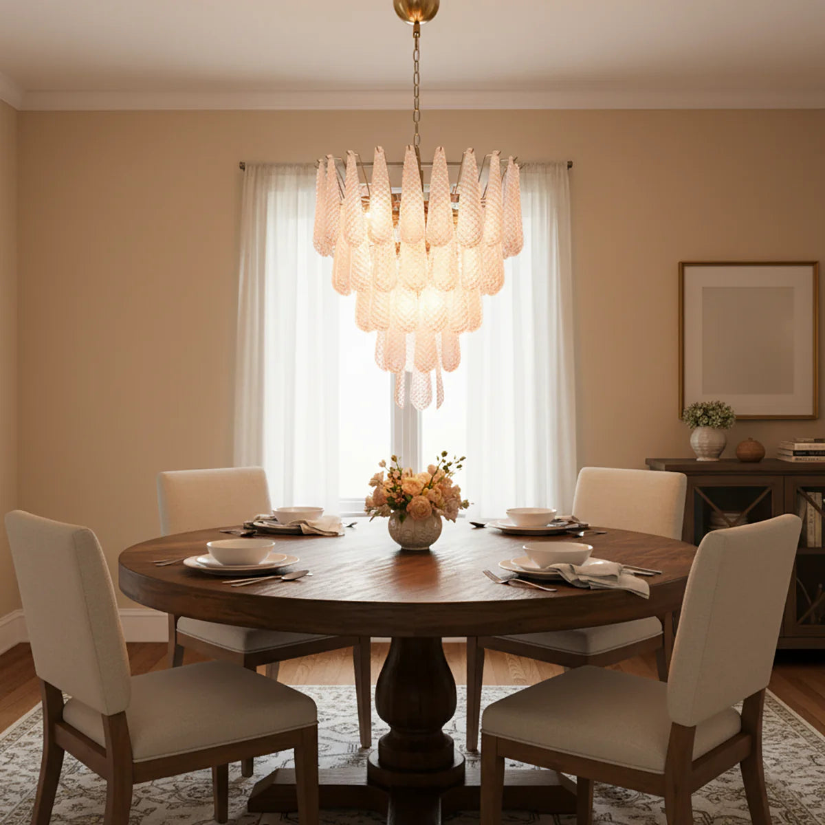 Pink Murano Petal Drop Glass Chandelier - Nuvé