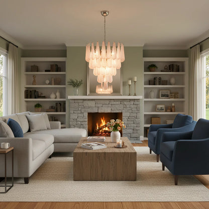 Pink Murano Petal Drop Glass Chandelier - Nuvé