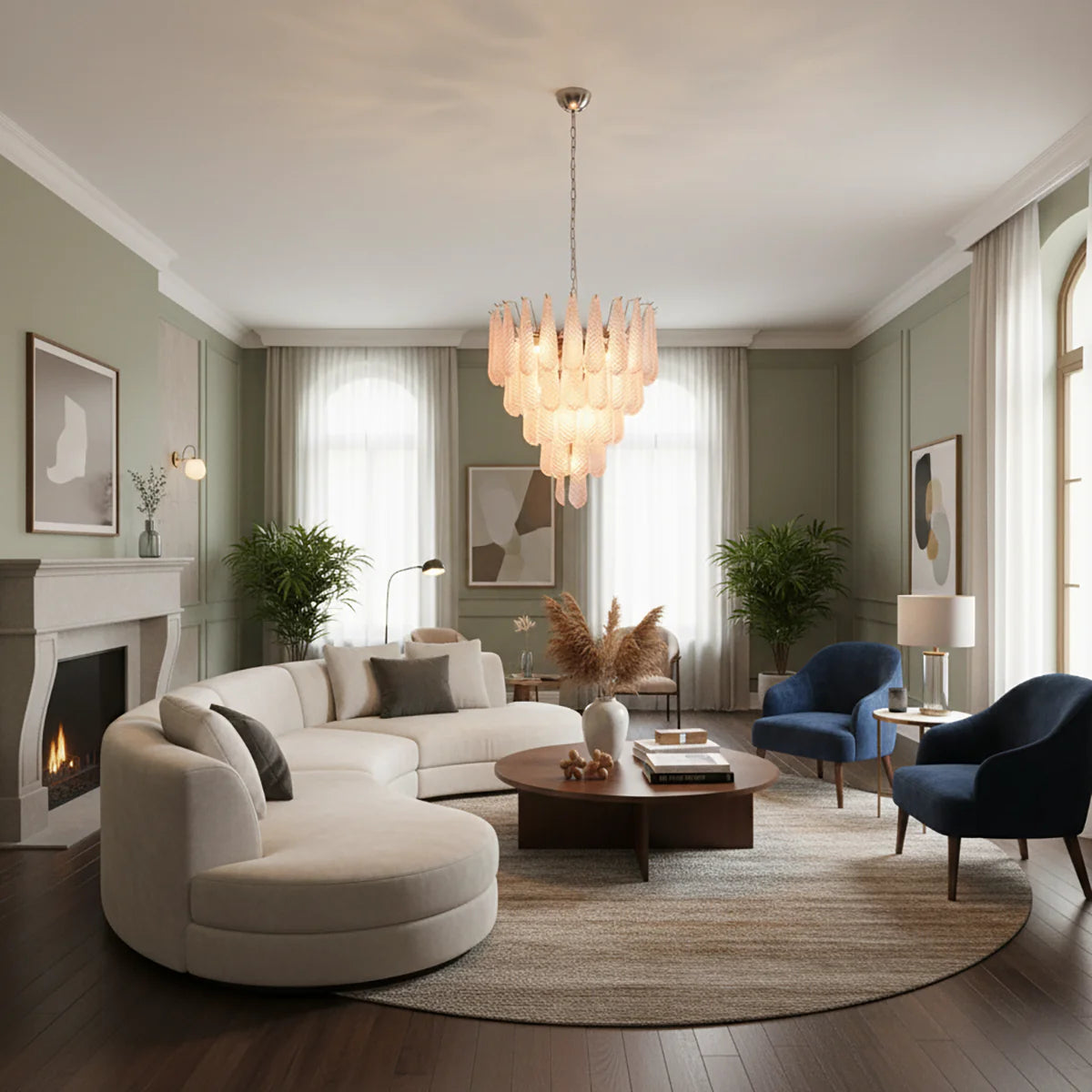 Pink Murano Petal Drop Glass Chandelier - Nuvé