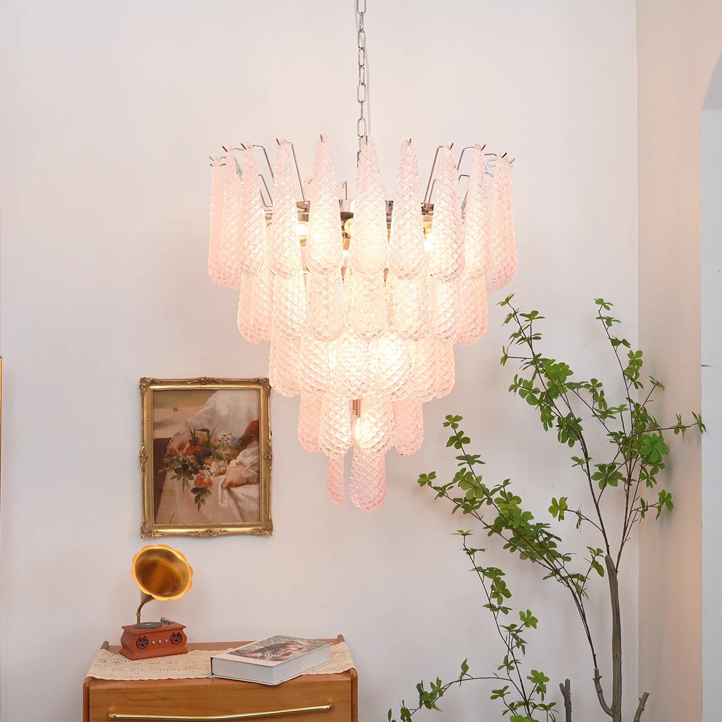 Petal Drop Murano Pink Glass Chandelier - Nuvé