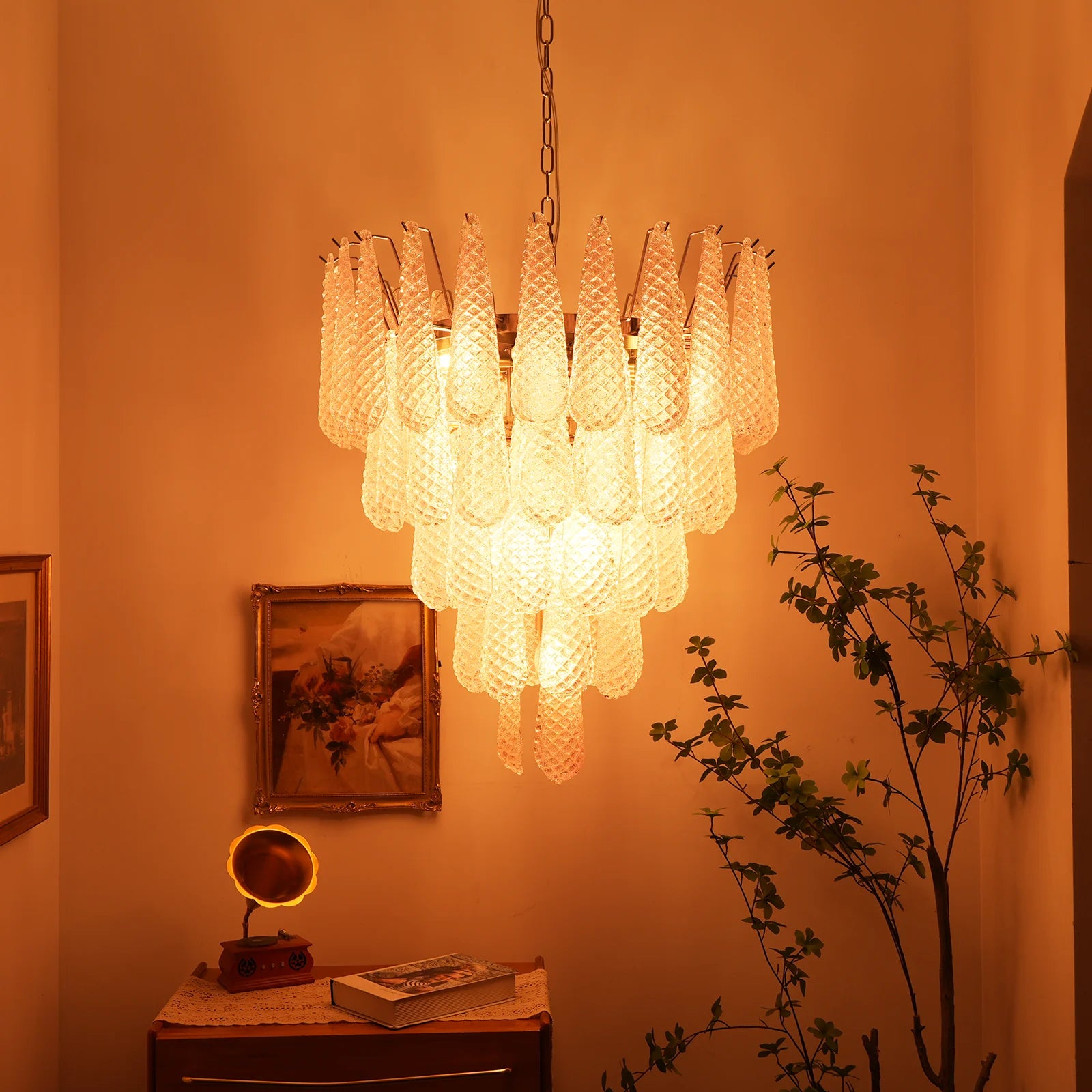 Petal Drop Murano Pink Glass Chandelier - Nuvé