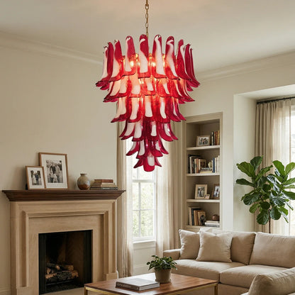 Vintage Murano Red Glass Petals Chandelier