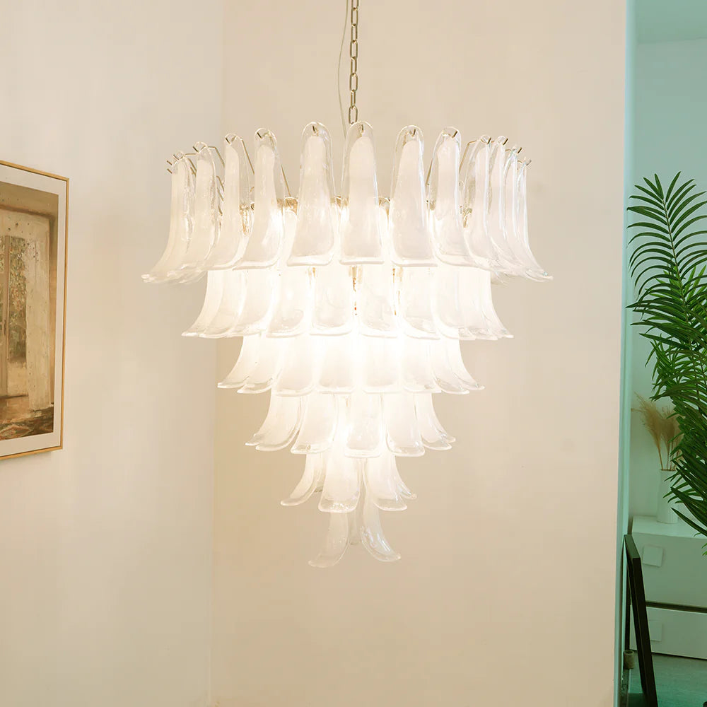 Vintage Murano Transparent Glass Petals Chandelier - Nuvé