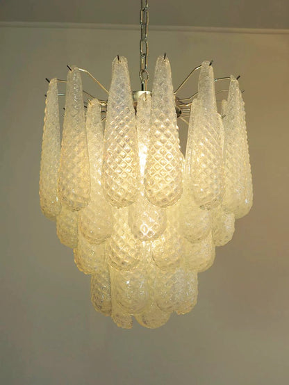 Vintage Murano Transparent Glass Petals Chandelier - Nuvé