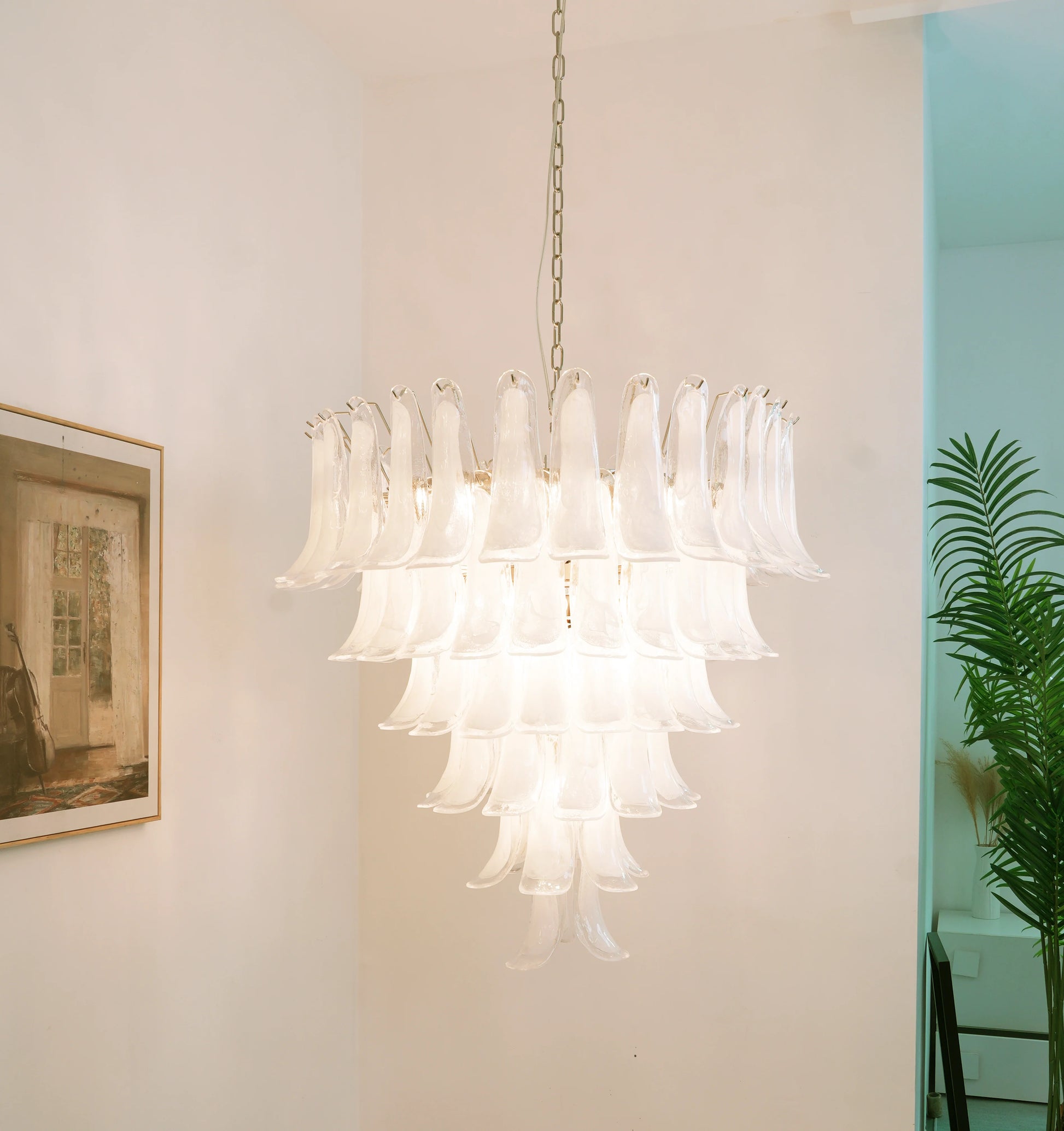 Vintage Murano Transparent Glass Petals Chandelier - Nuvé