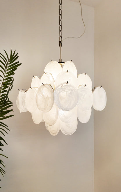 Vintage Murano White Disks Chandelier - Nuvé
