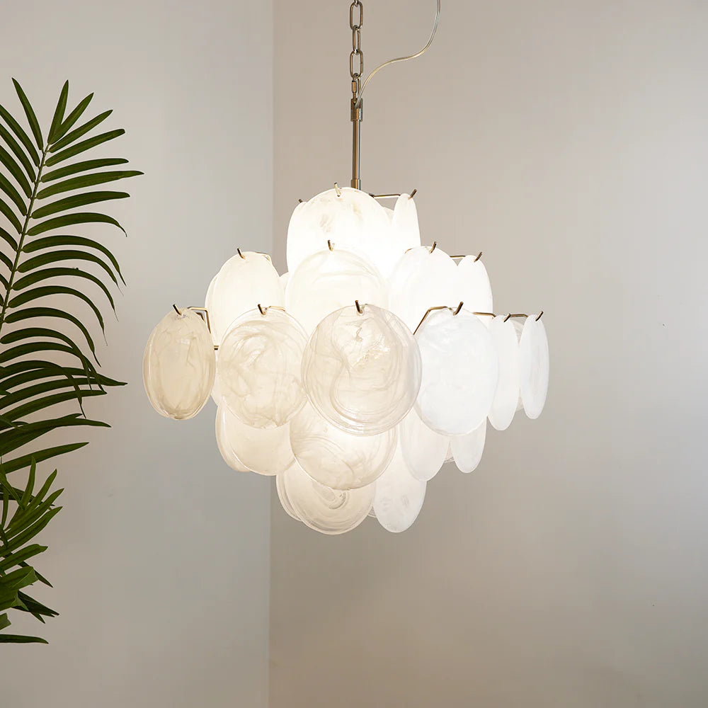 Vintage Murano White Disks Chandelier - Nuvé