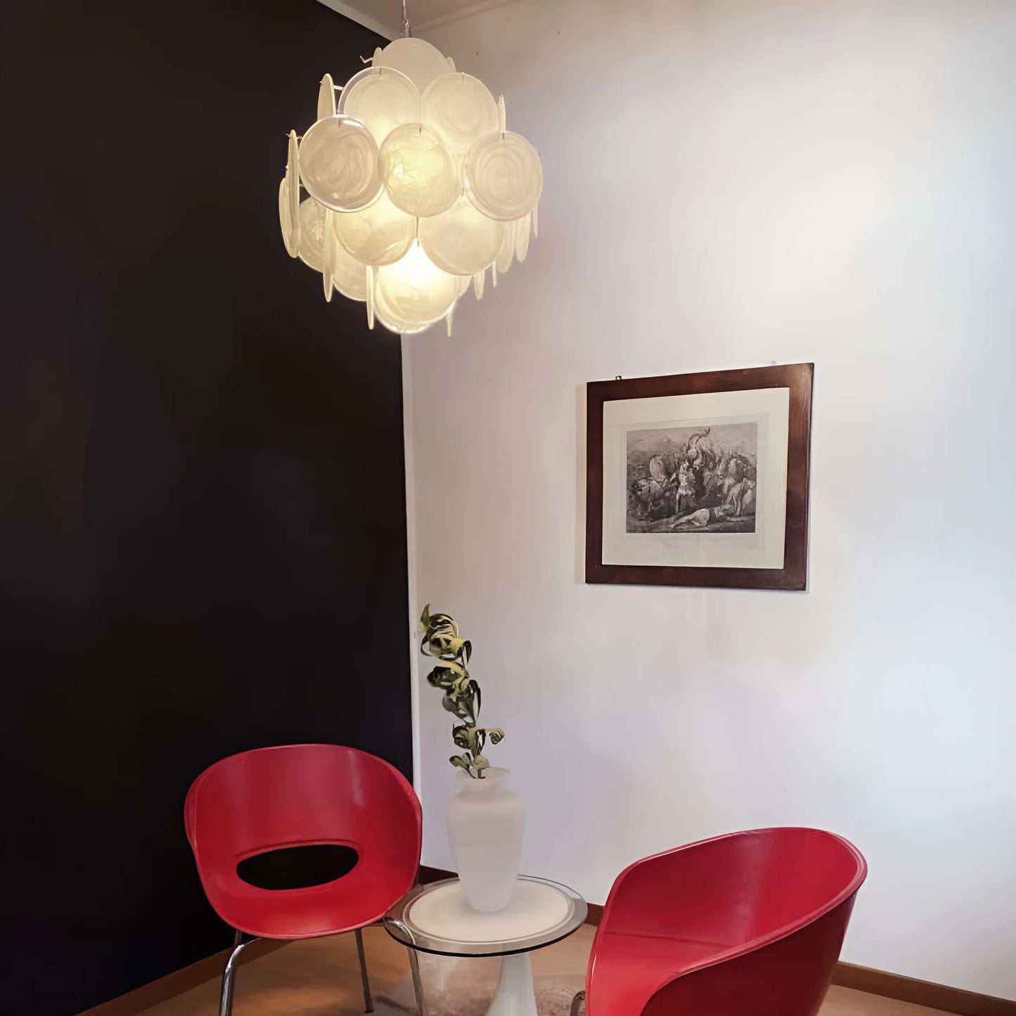 Vintage Murano White Disks Chandelier - Nuvé