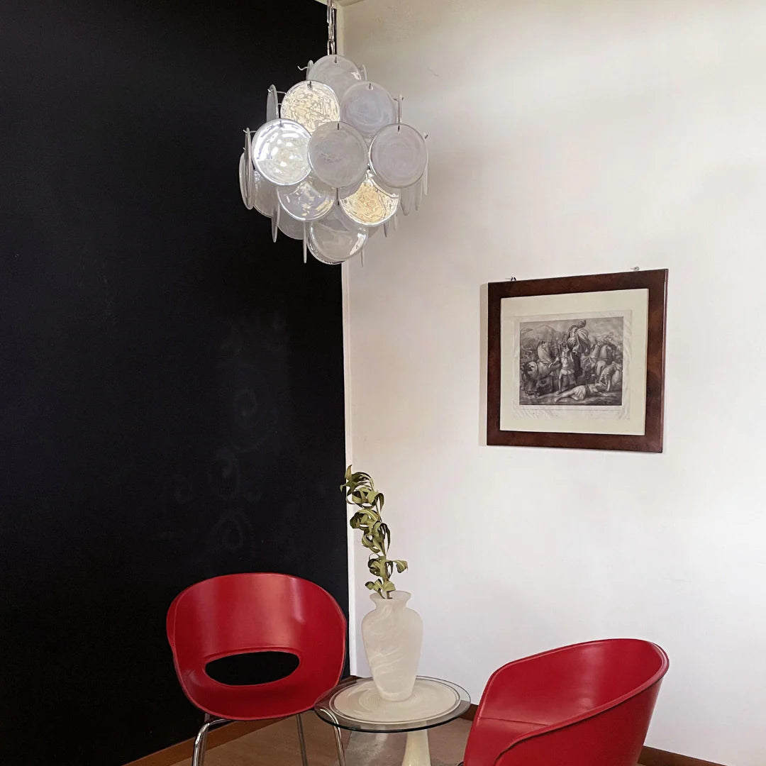 Vintage Murano White Disks Chandelier - Nuvé