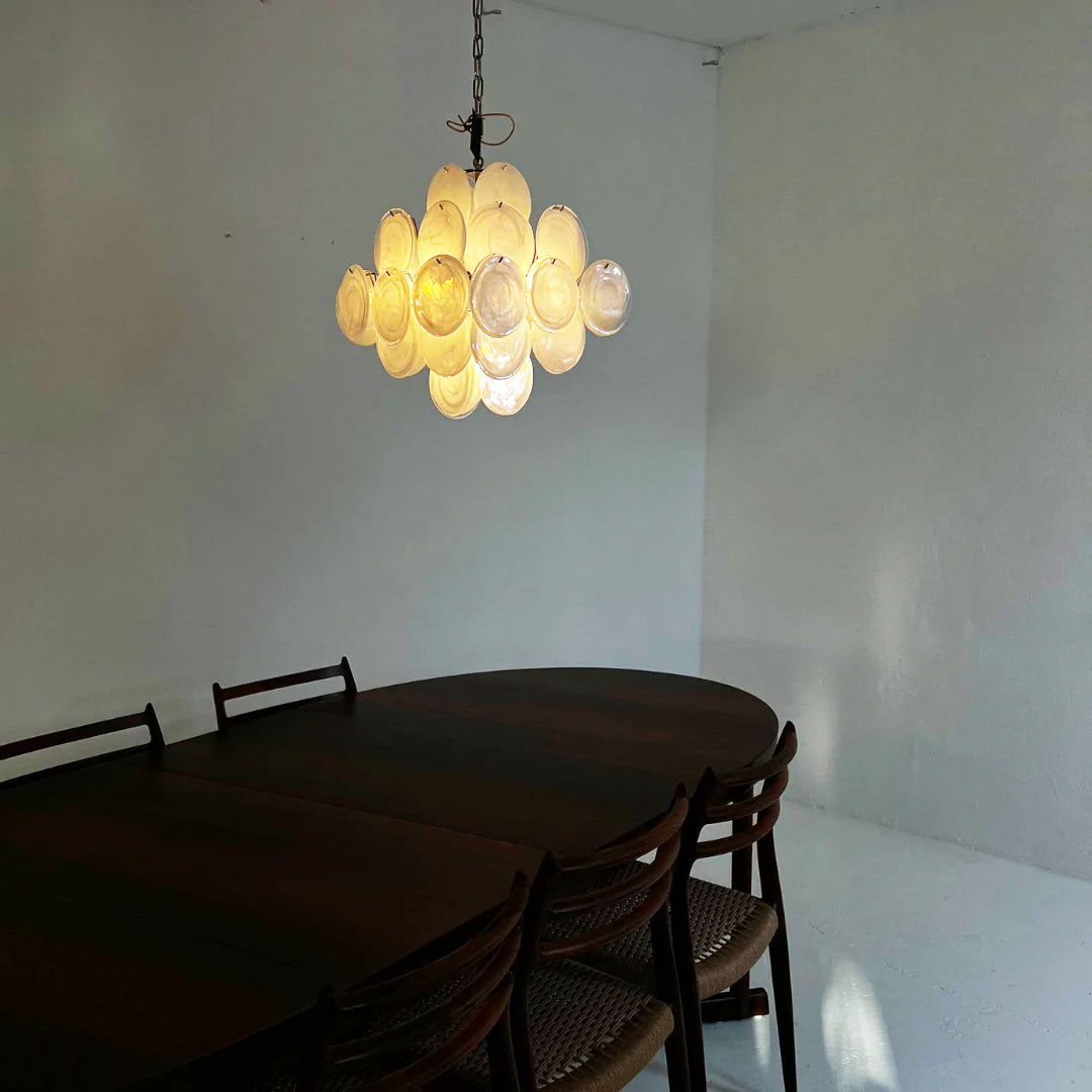 Vintage Murano White Disks Chandelier