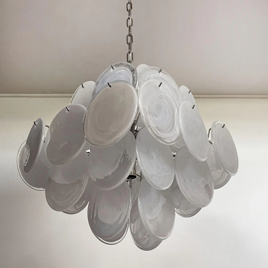 Vintage Murano White Disks Chandelier - Nuvé