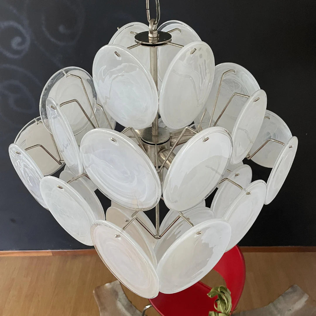 Vintage Murano White Disks Chandelier - Nuvé