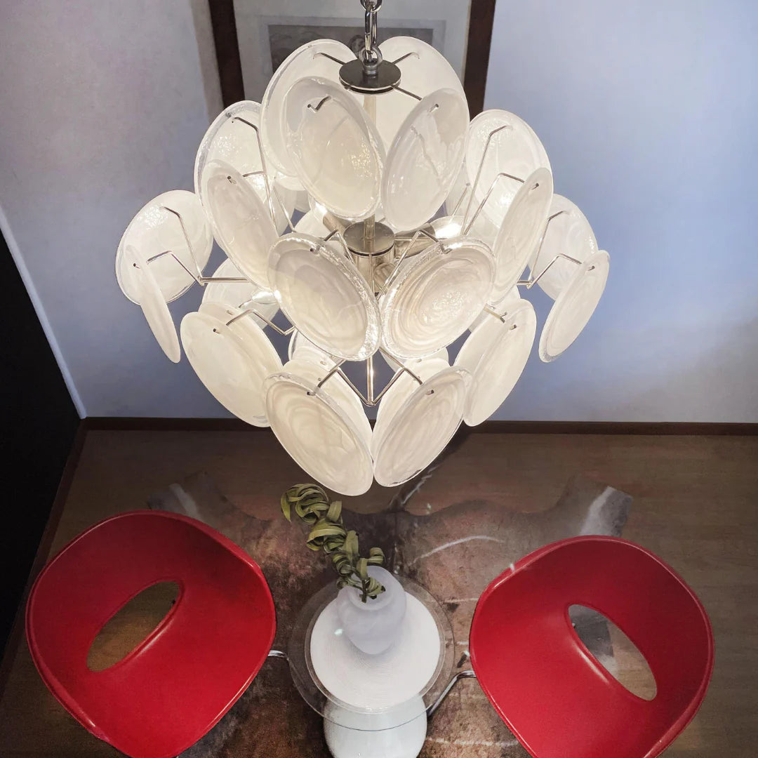 Vintage Murano White Disks Chandelier - Nuvé