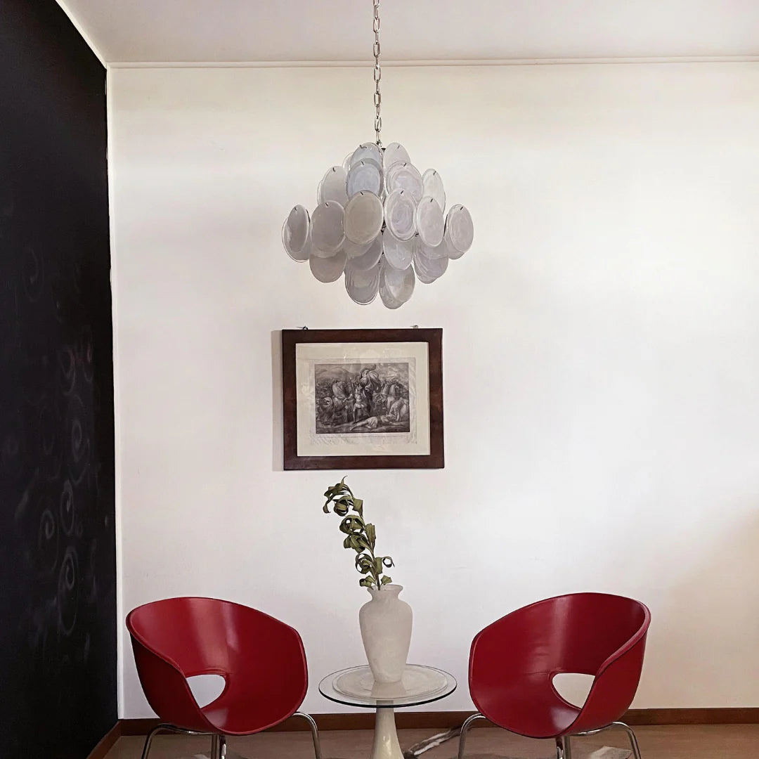 Vintage Murano White Disks Chandelier - Nuvé