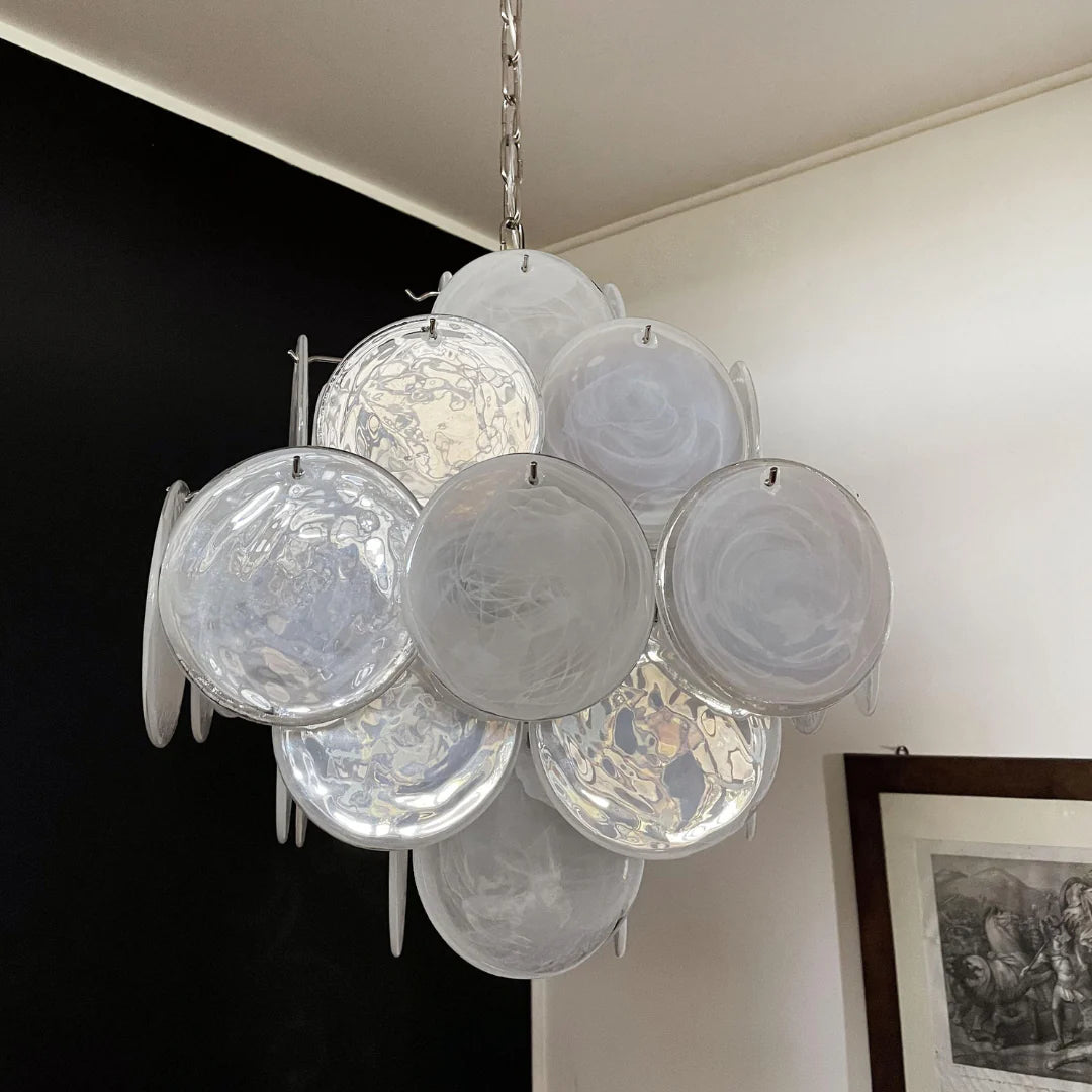 Vintage Murano White Disks Chandelier - Nuvé