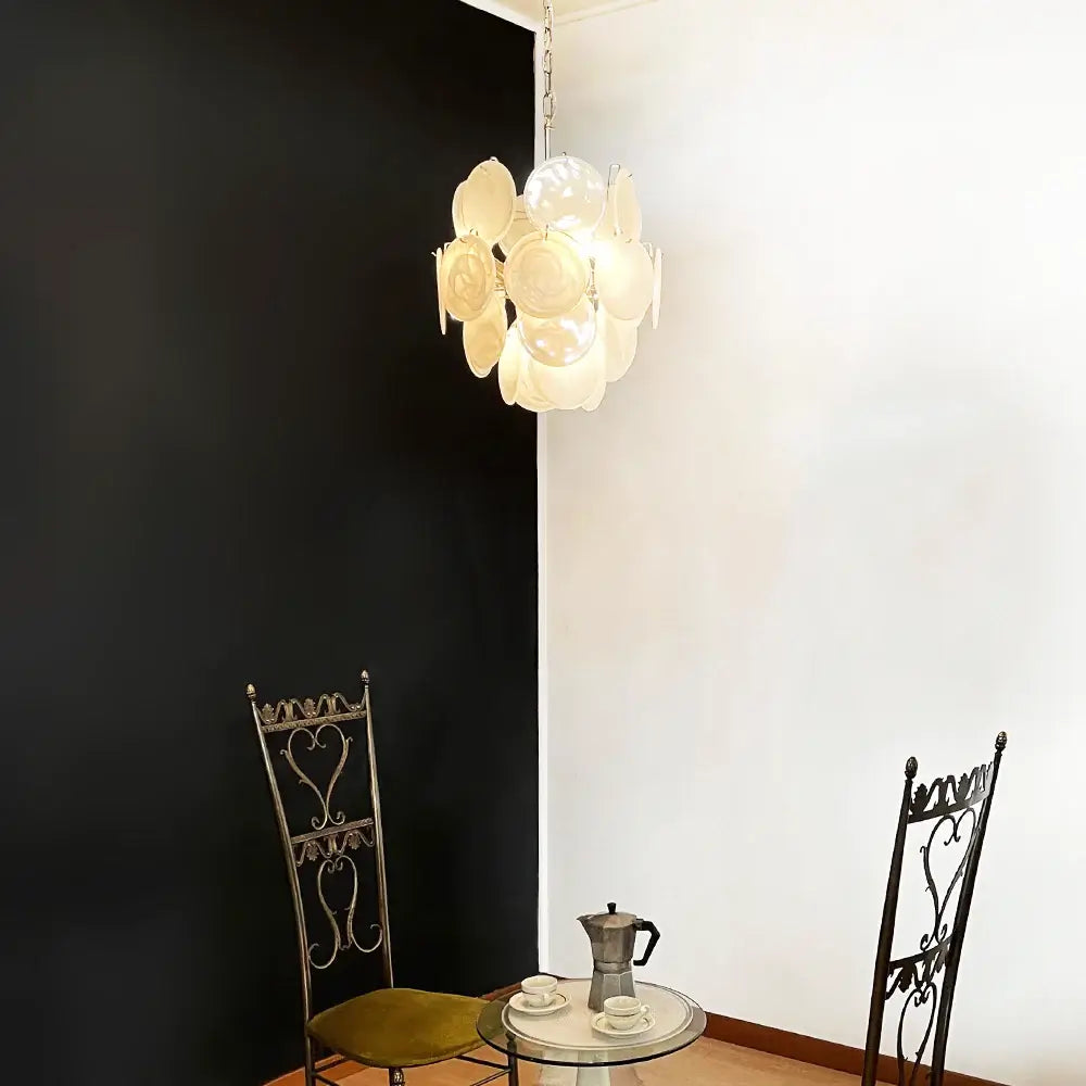 Vintage Murano White Glass Disks Chandelier - Nuvé