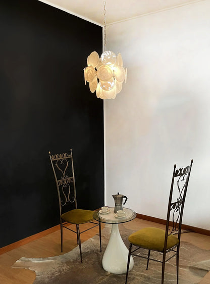 Vintage Murano White Glass Disks Chandelier - Nuvé