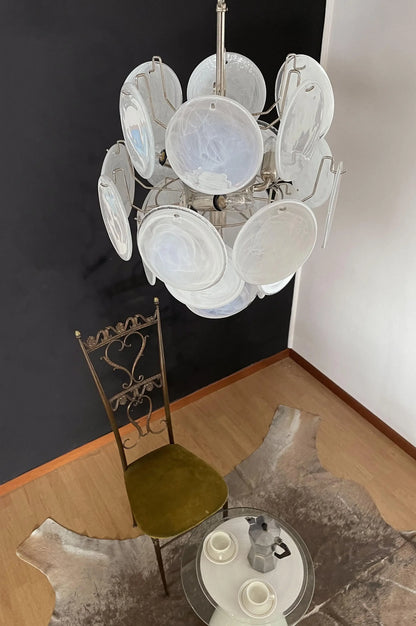 Vintage Murano White Glass Disks Chandelier - Nuvé