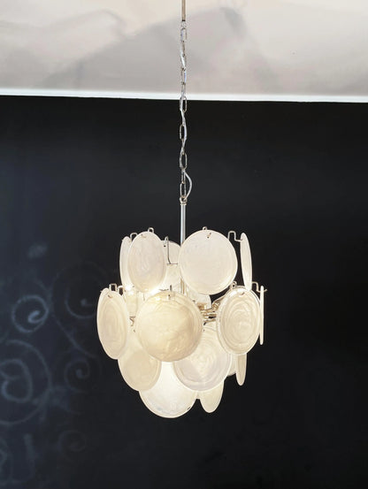 Vintage Murano White Glass Disks Chandelier - Nuvé