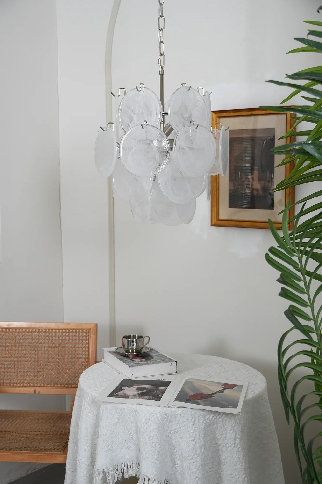 Vintage Murano White Glass Disks Chandelier - Nuvé