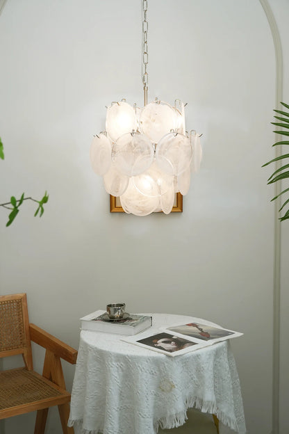 Vintage Murano White Glass Disks Chandelier - Nuvé
