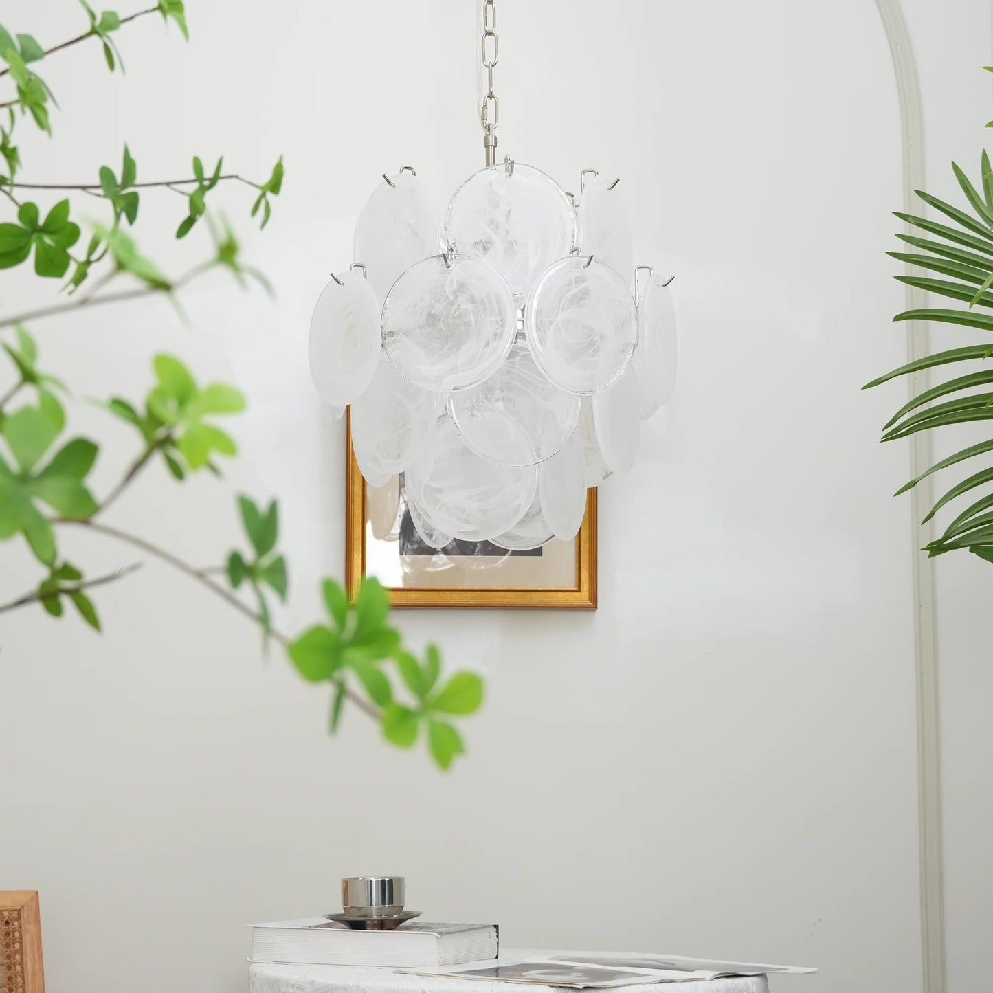 Vintage Murano White Glass Disks Chandelier - Nuvé