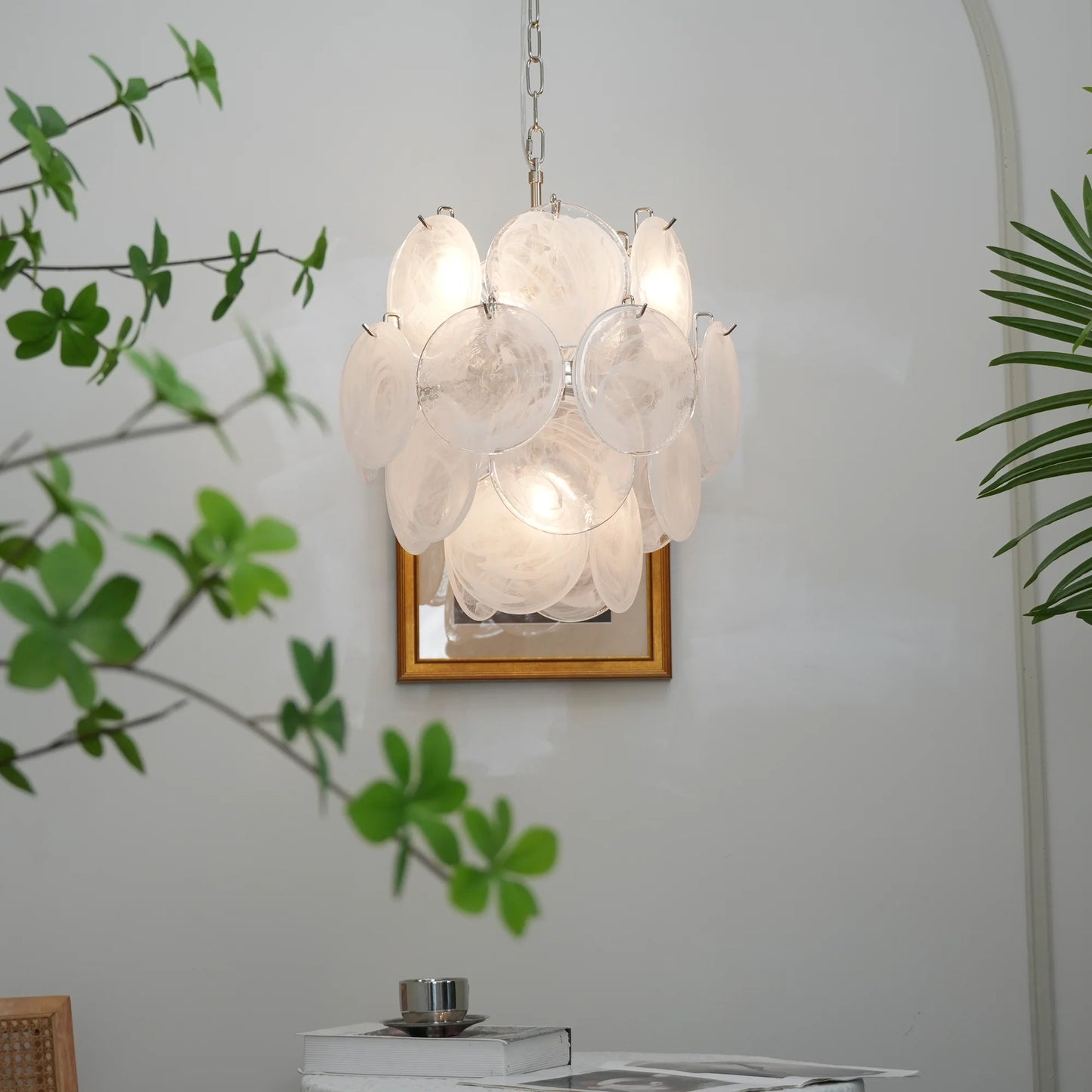Vintage Murano White Glass Disks Chandelier - Nuvé
