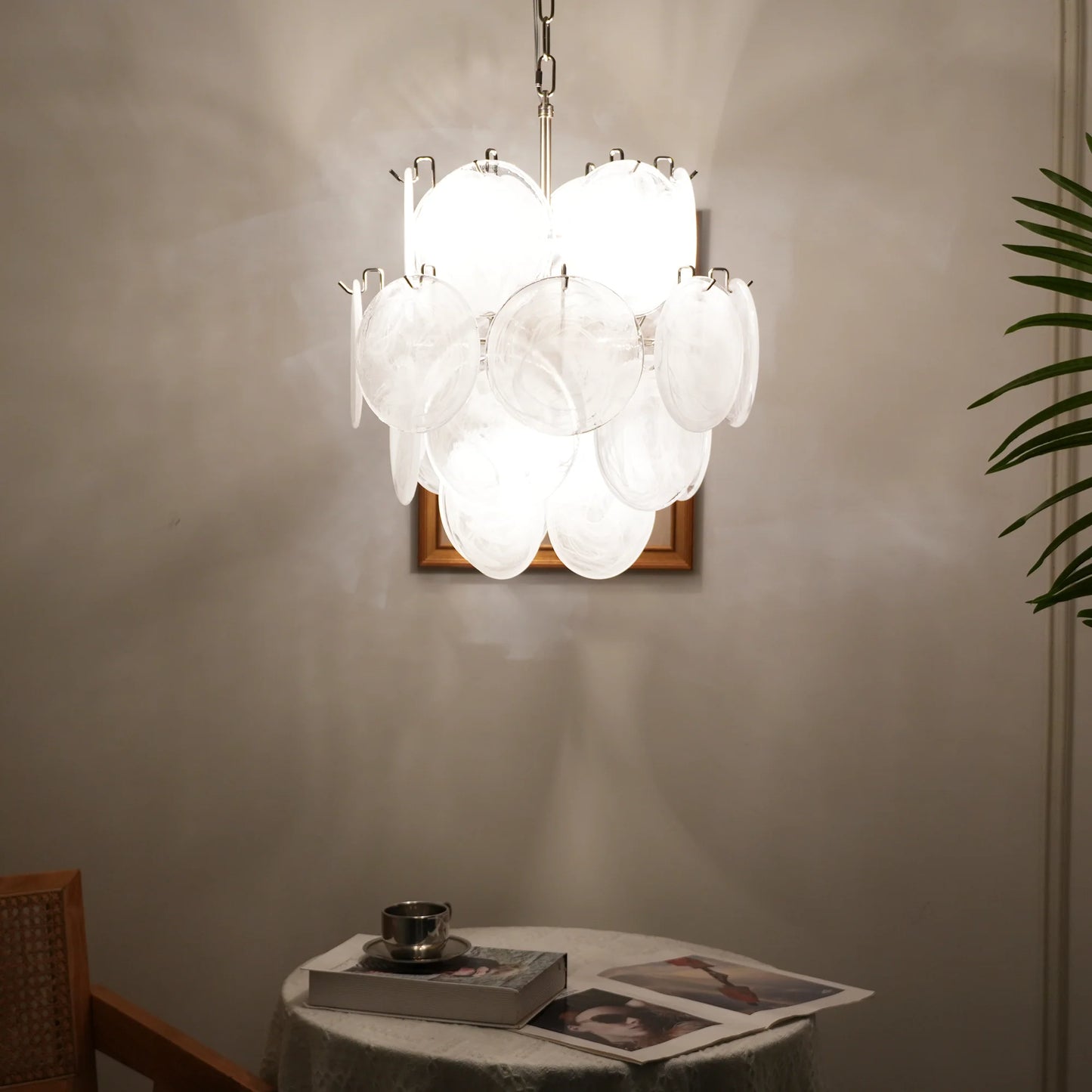 Vintage Murano White Glass Disks Chandelier - Nuvé