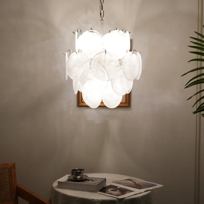 Vintage Murano White Glass Disks Chandelier - Nuvé