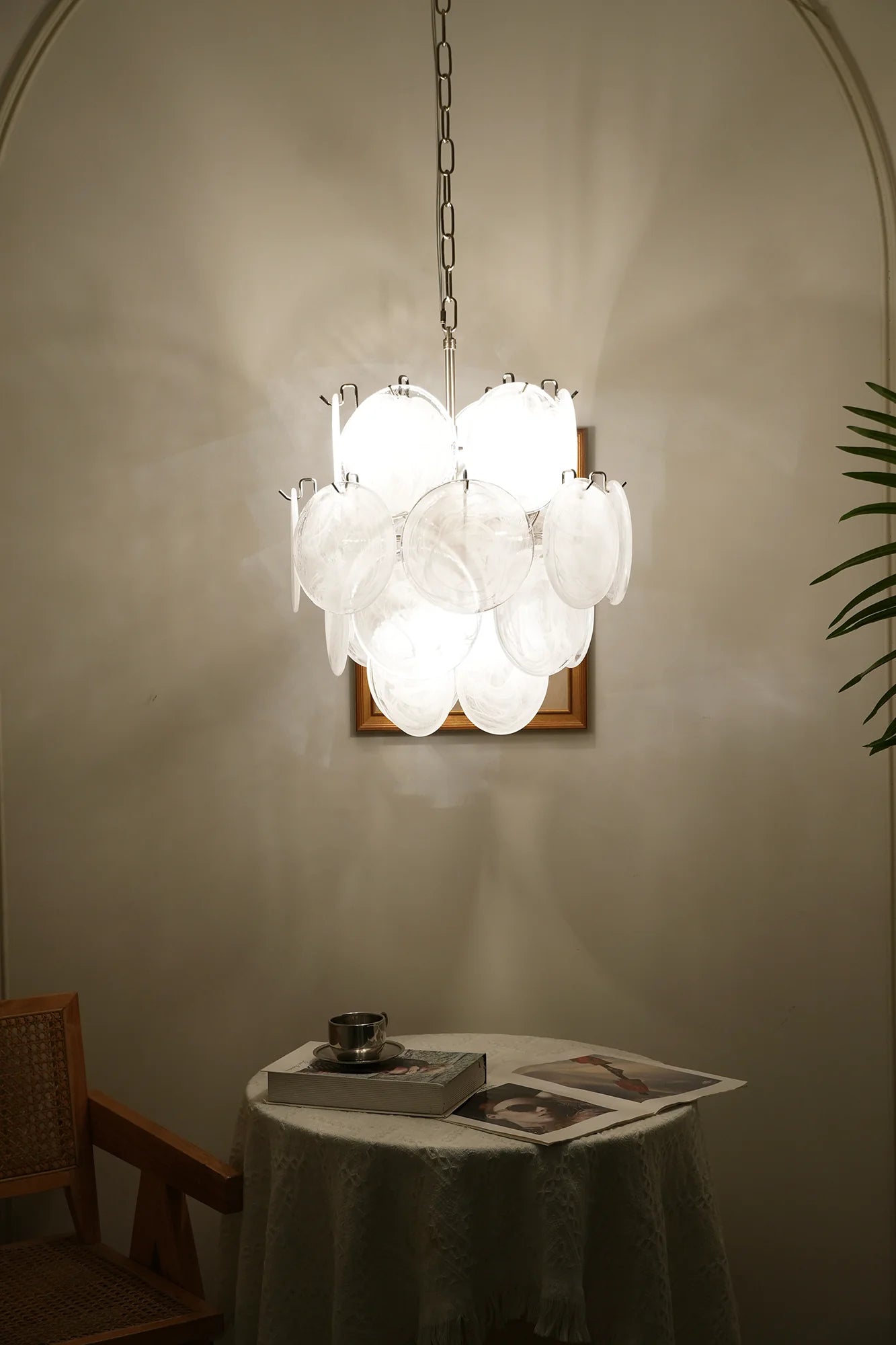 Vintage Murano White Glass Disks Chandelier - Nuvé