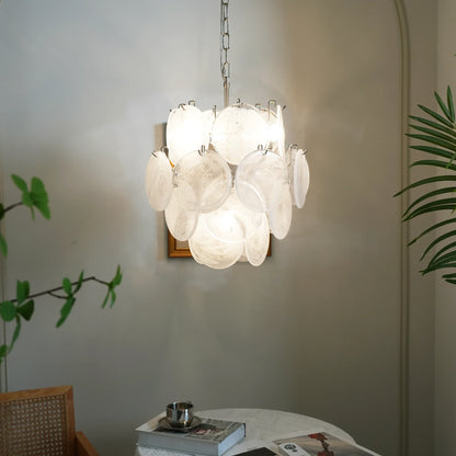 Vintage Murano White Glass Disks Chandelier - Nuvé