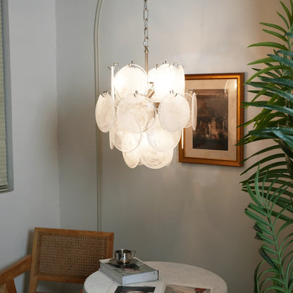 Vintage Murano White Glass Disks Chandelier - Nuvé