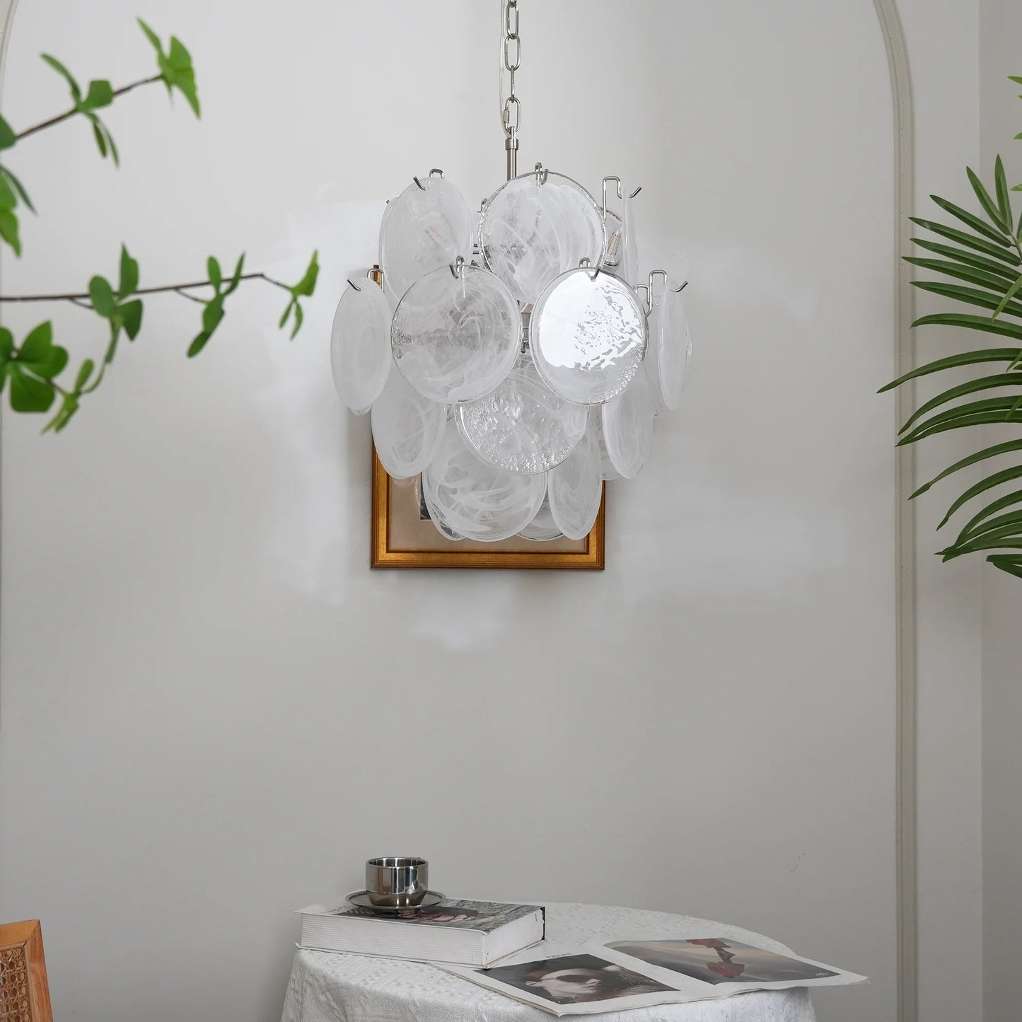 Vintage Murano White Glass Disks Chandelier - Nuvé