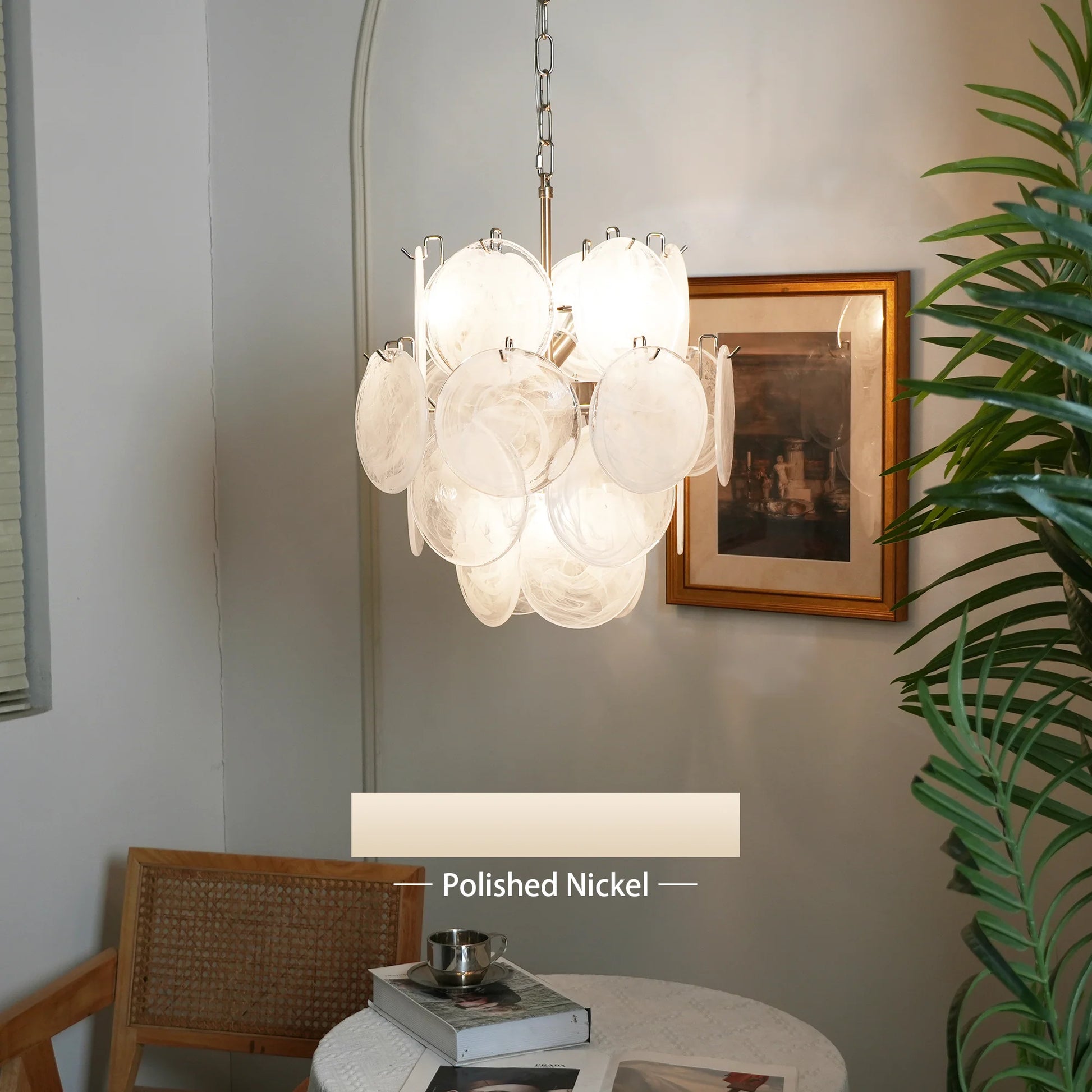 Vintage Murano White Glass Disks Chandelier - Nuvé