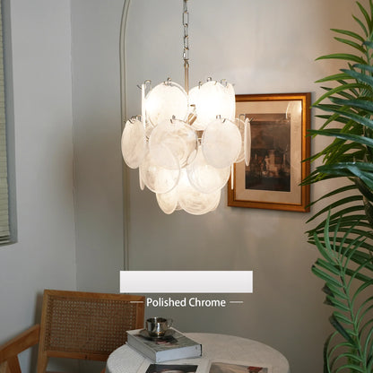 Vintage Murano White Glass Disks Chandelier - Nuvé