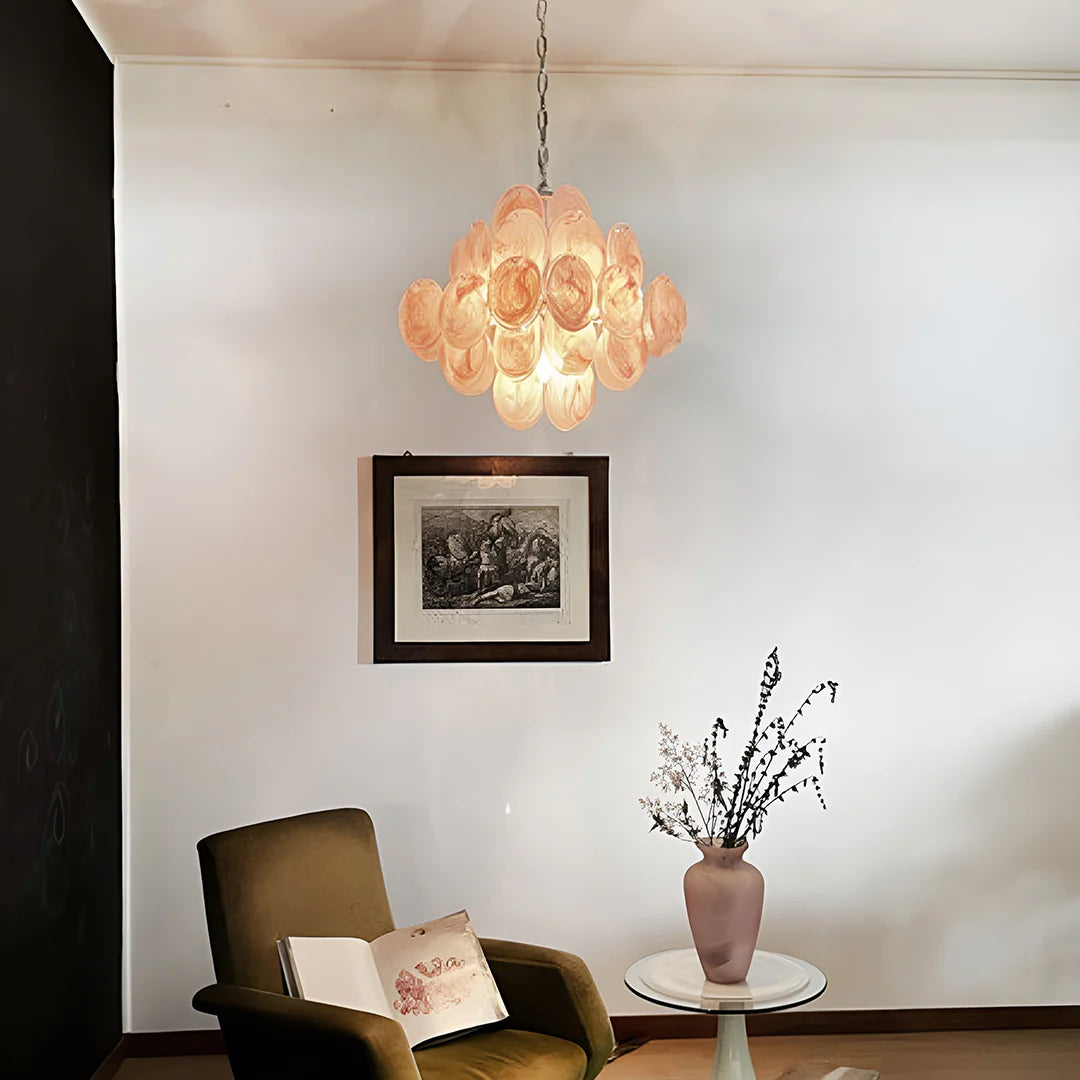 Vintage Murano Pink Disks Chandelier - Nuvé