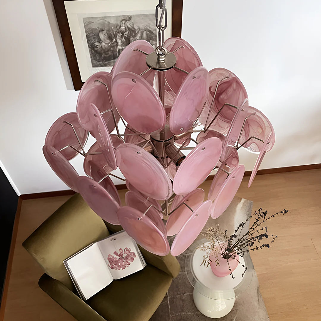 Vintage Murano Pink Disks Chandelier - Nuvé