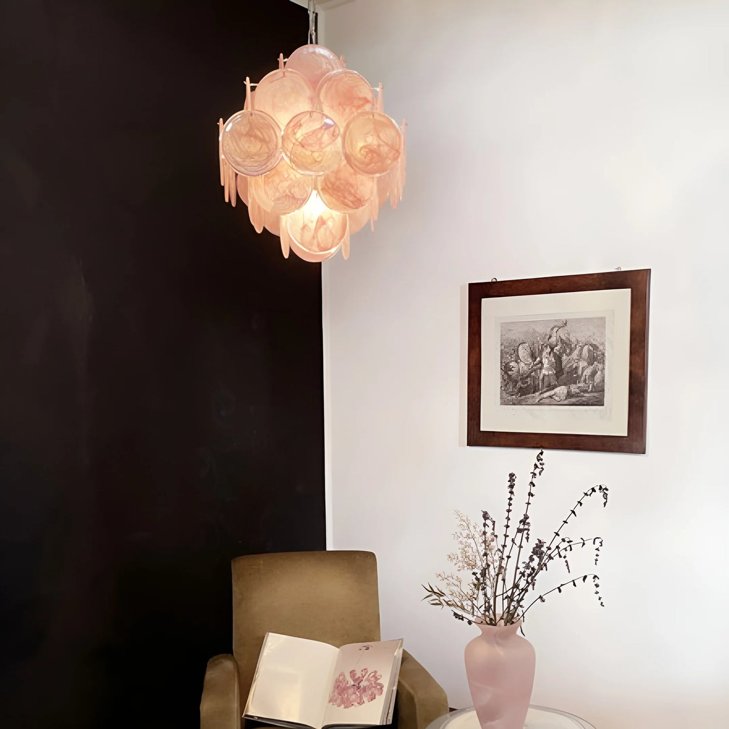 Vintage Murano Pink Disks Chandelier - Nuvé