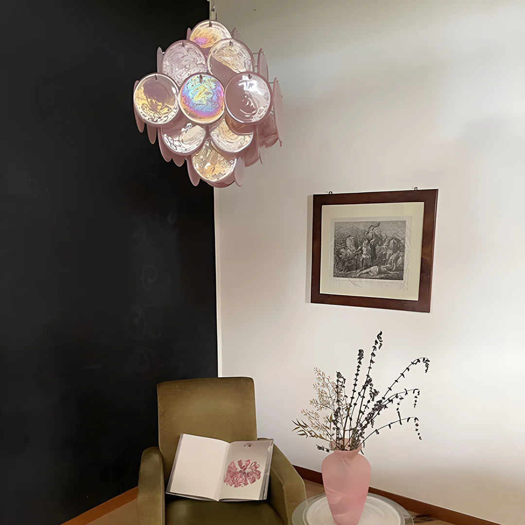 Vintage Murano Pink Disks Chandelier - Nuvé