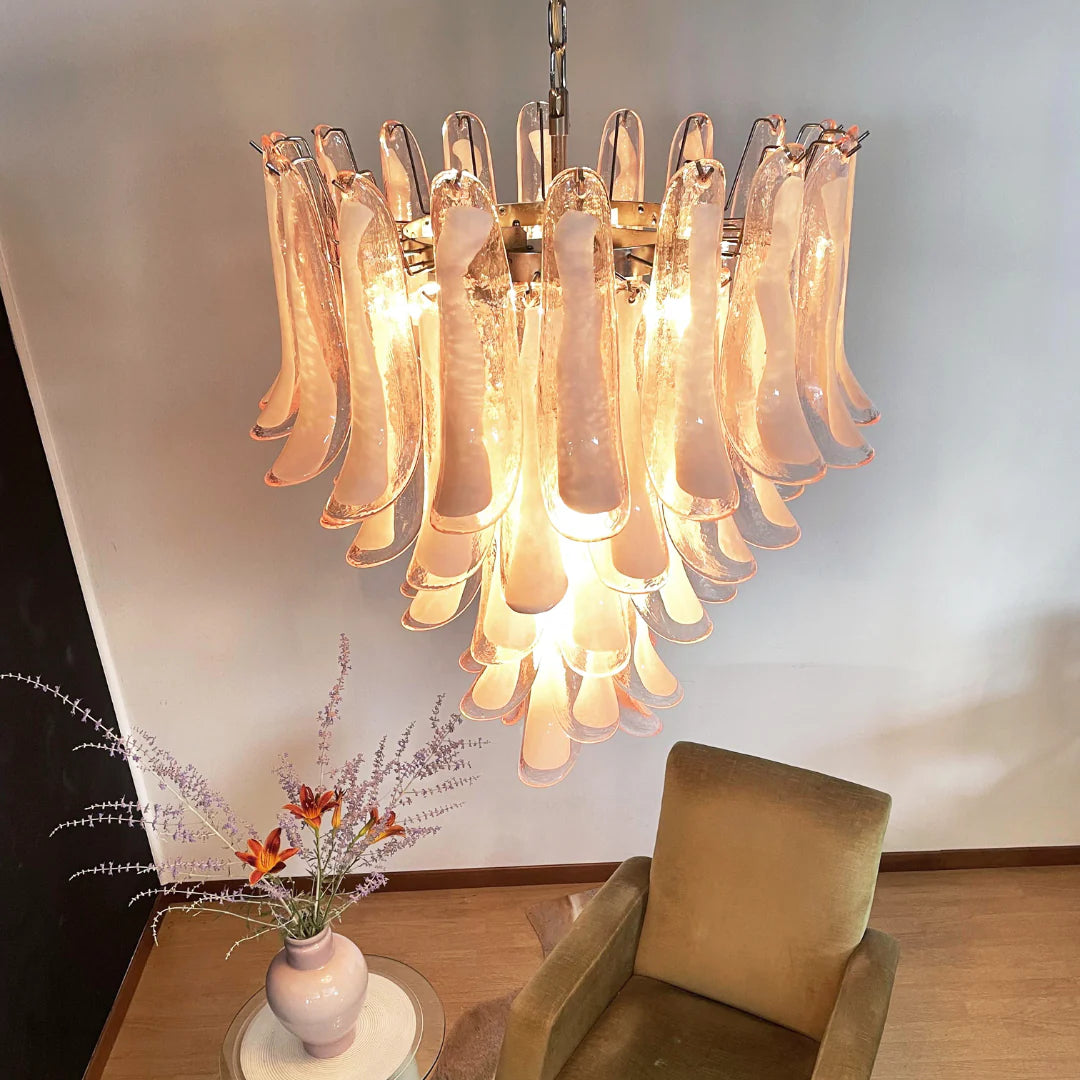 Vintage Pink Murano Glass Petals Chandelier