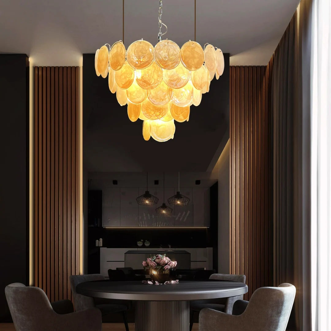 Solene Amber Swirl Glass Disc Chandelier