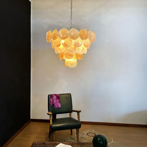 Solene Amber Swirl Glass Disc Chandelier