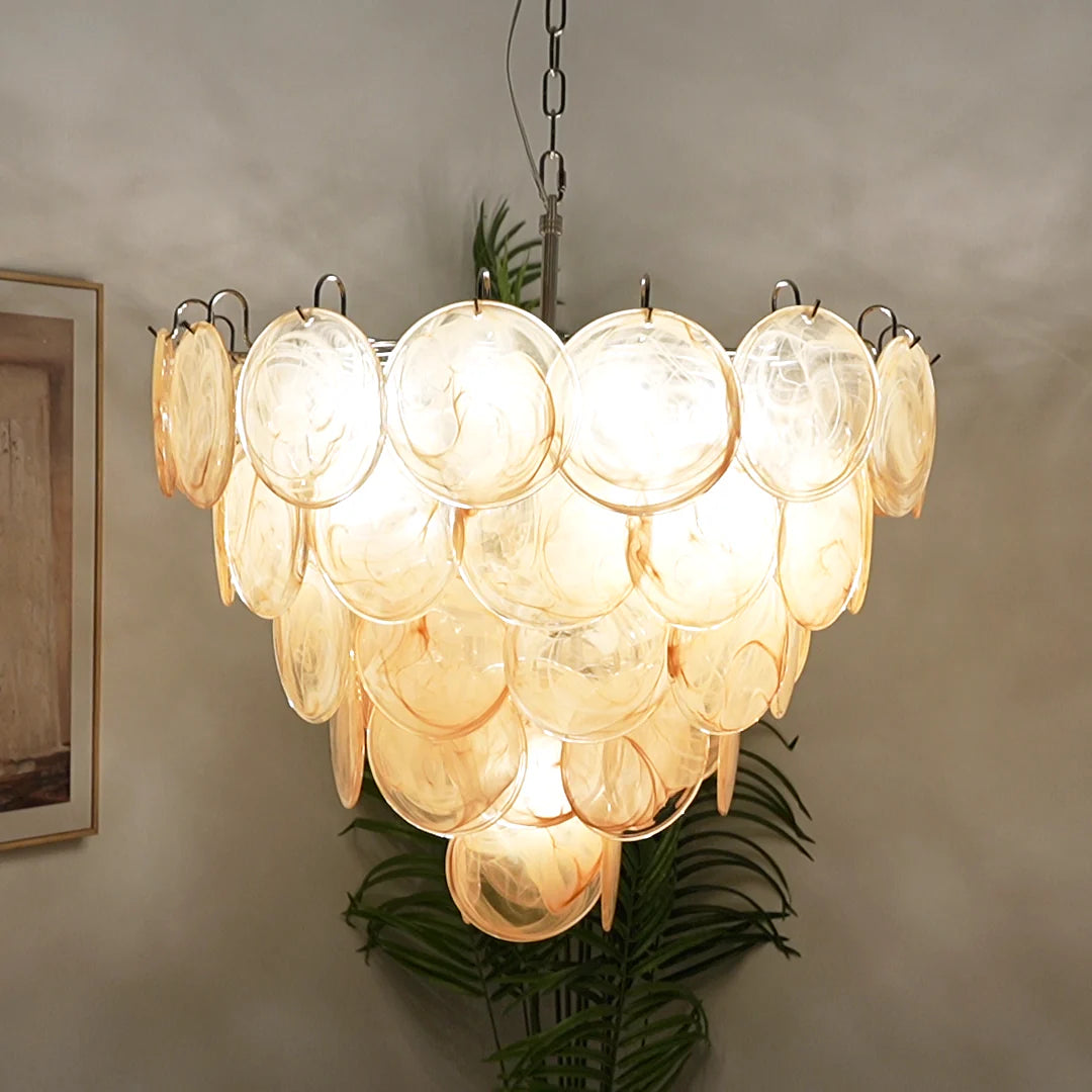 Elegant Gold Murano Disc Chandelier - Nuvé