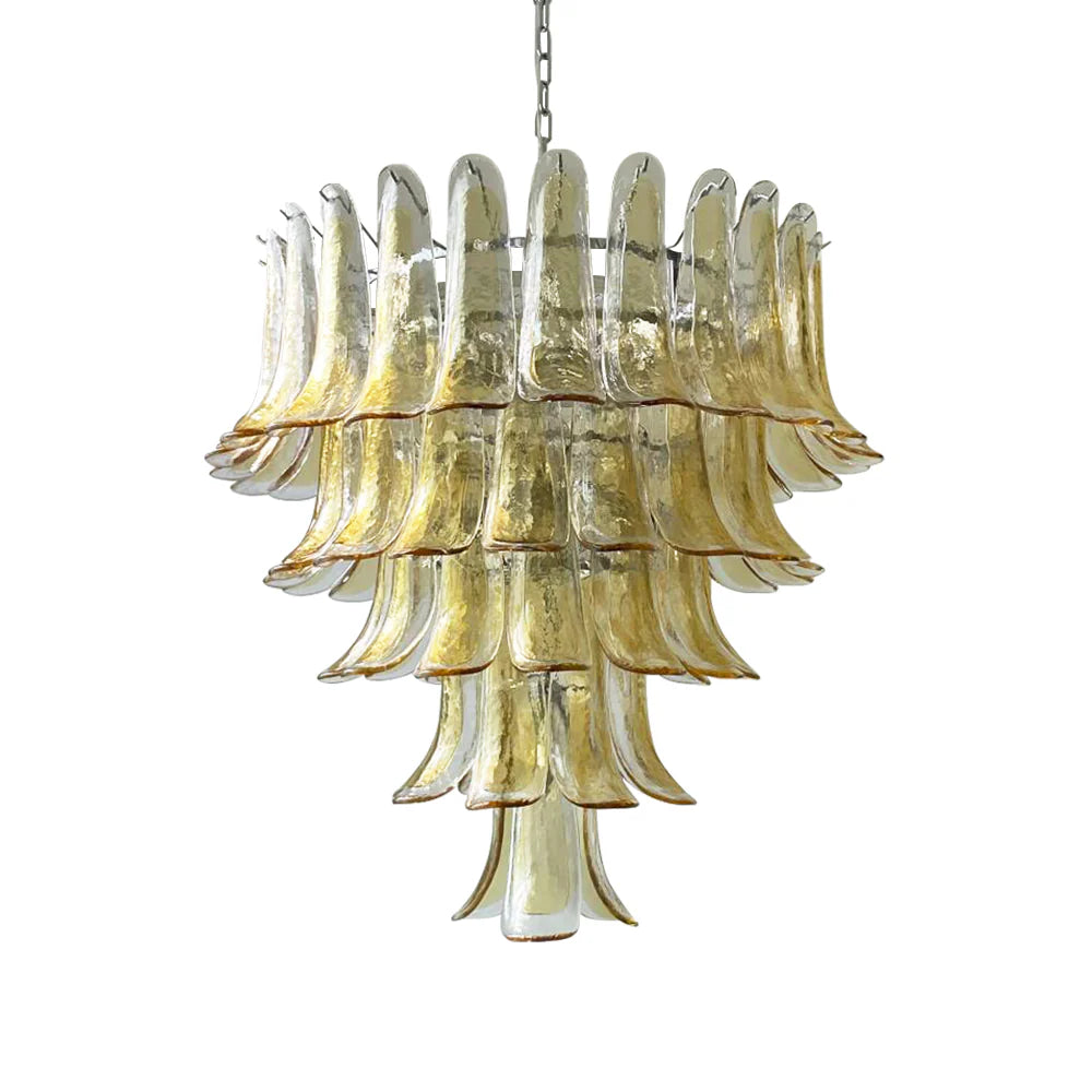 Vintage Transparent Amber Murano Petals Chandelier - Nuvé