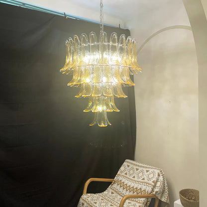 Vintage Transparent Amber Murano Petals Chandelier - Nuvé