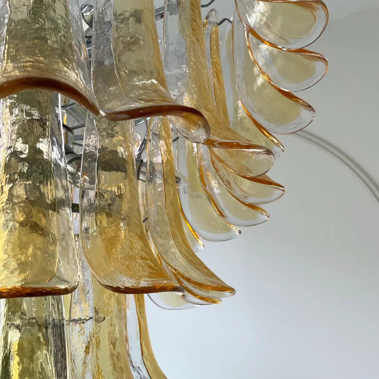 Vintage Transparent Amber Murano Petals Chandelier - Nuvé
