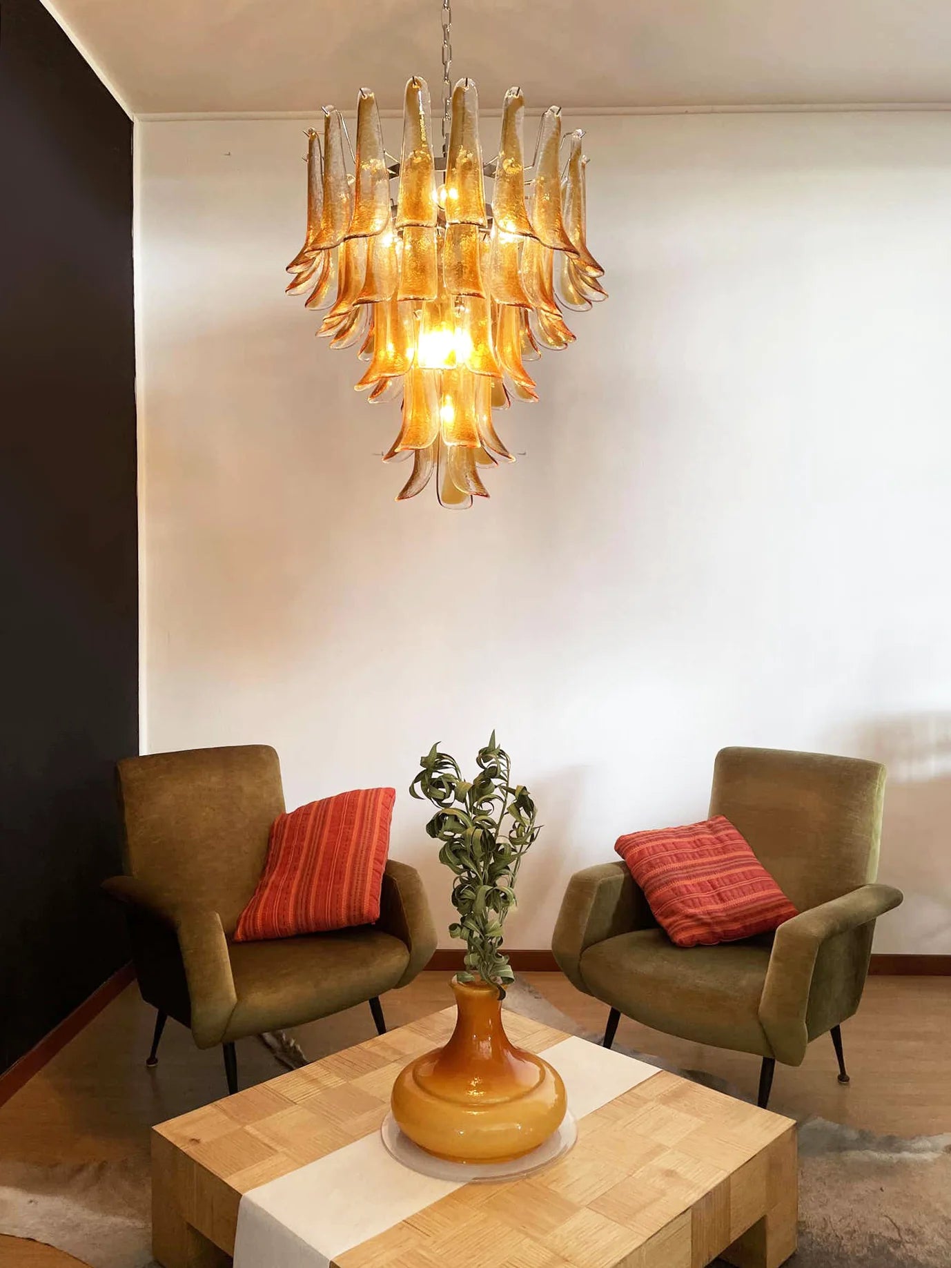 Vintage Transparent Amber Murano Petals Chandelier - Nuvé
